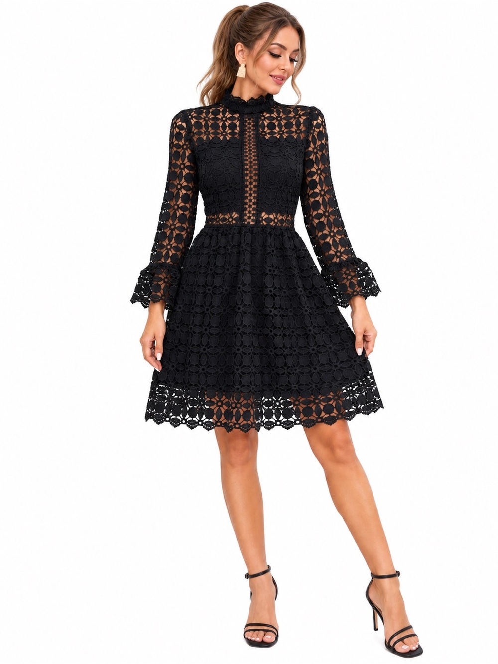 Black Eilly Bazar Lace Crochet Mini Dress XL  Romantic Victorian Coquette